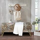 Warmaxx Leopard Print Long Rectangle Faux Fur Ottoman Entryway Bench Soft Furry Footrest Stool 46'x16'x17' Accent Seating Bench Bedroom End of Bed Fuzzy Table for Living Room Closet with Golden Legs