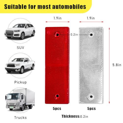 Image of 10 PCS Rectangular Safety Reflectors, Plastic Self Adhesive Safety Warning Reflective Stickers, Universal Stick-on Rear Safety Reflectors for Most Vehicles, Car Accessories (Red+White)