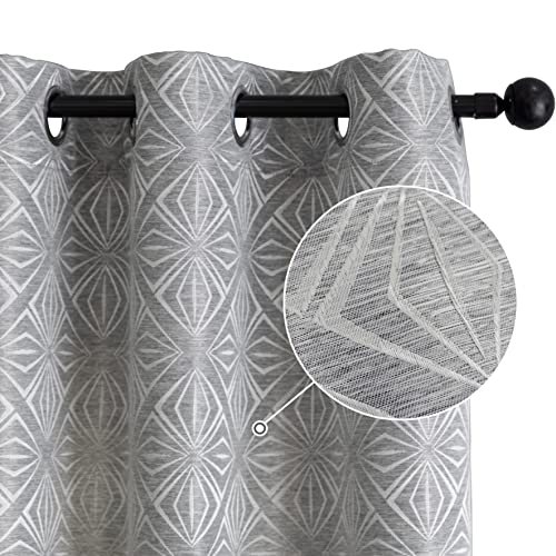 GIRASOLE HOME Par de cortinas jacquard semiopacas con estampado de rombos, cortina filtrante para salón, dormitorio e interiores, 2 paneles con ojales (140 x 235 cm, gris)