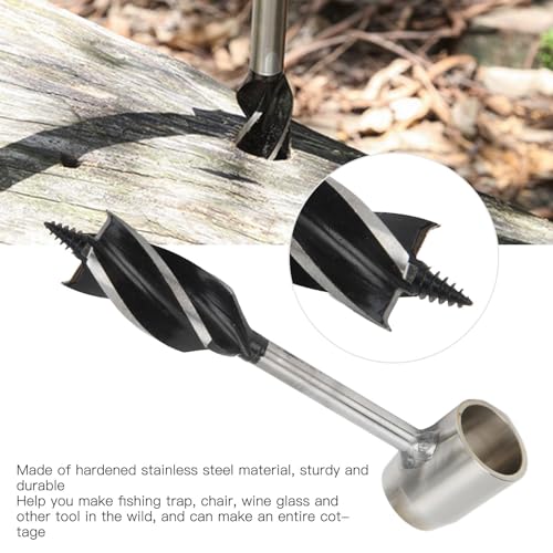 FAUOSWUK Bushcraft Settlers Tool Hand Auger Wrench Set including Storage Bag,Stainless Steel Multifunctional Portable Manual Wood Auger Drill Bit for Camping Bushcrafting (Black PU Leather - Image 2