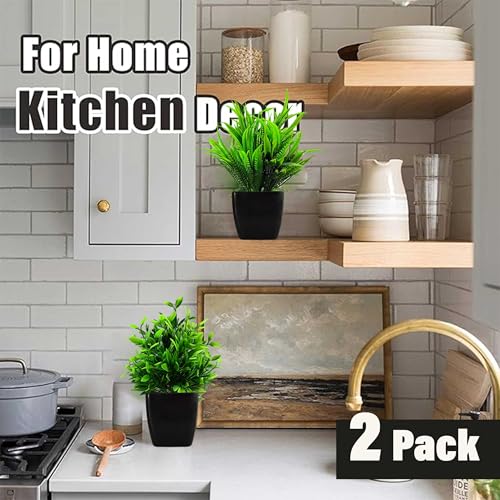 Image of Artificial Potted Plant (Pack of 2) Eucalyptus Potted Faux Decorative Plastic Plant for Home Office Living Room Bedroom Desk Indoor and Outdoor Decoration | Compact Black Pot