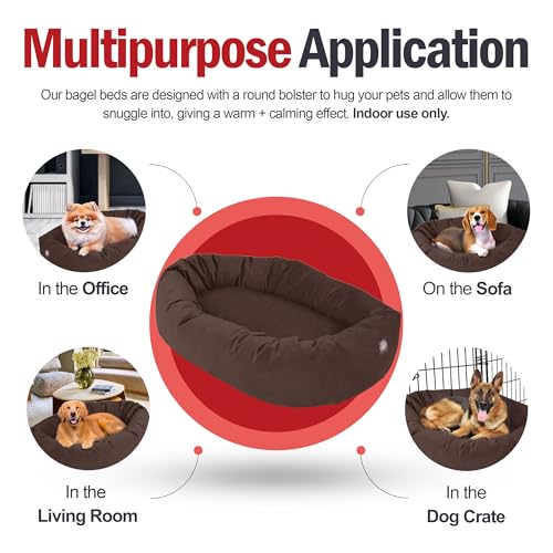 Image of Majestic Pet 32 Inch Suede Calming Dog Bed Washable - Cozy Soft Round Dog Bed w /Spine Support for Dogs to Rest Head - Fluffy Donut Dog Bed 32x23x7 (Inch) - Round Pet Bed Medium - Chocolate (2025)