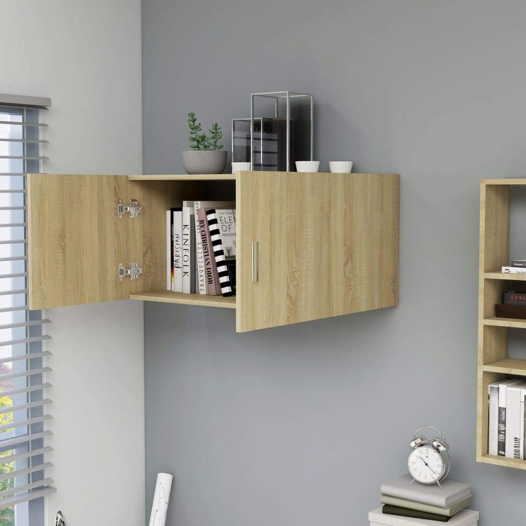 Homgoday Armadietto da parete, pensile per cucina, soggiorno e ufficio, mobili da interni in rovere Sonoma, 80 x 39 x 40 cm, in legno ingegnerizzato
