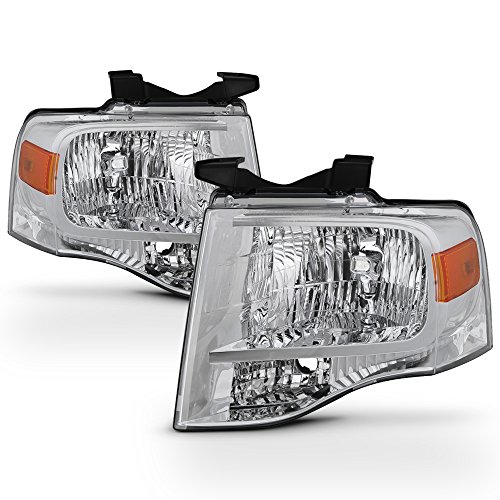 AKKON - For 2007-14 Ford Expedition 4-Door SUV Headlights Assembly Chrome Housing Clear Lens Full Set