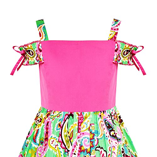 Sunny Fashion Girls Dress Cold Shoulder Paisley Green Pink Hi-Low Dress3