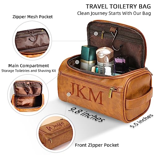 Personalized Toiletry Bag for Men, Engraved Name Initials Toiletry Bag, Customized Monogram Travel Shaving Dopp Kit for Groomsmen, Gift for Christmas, Birthday, Dad, Husband, Grandpa, Lover