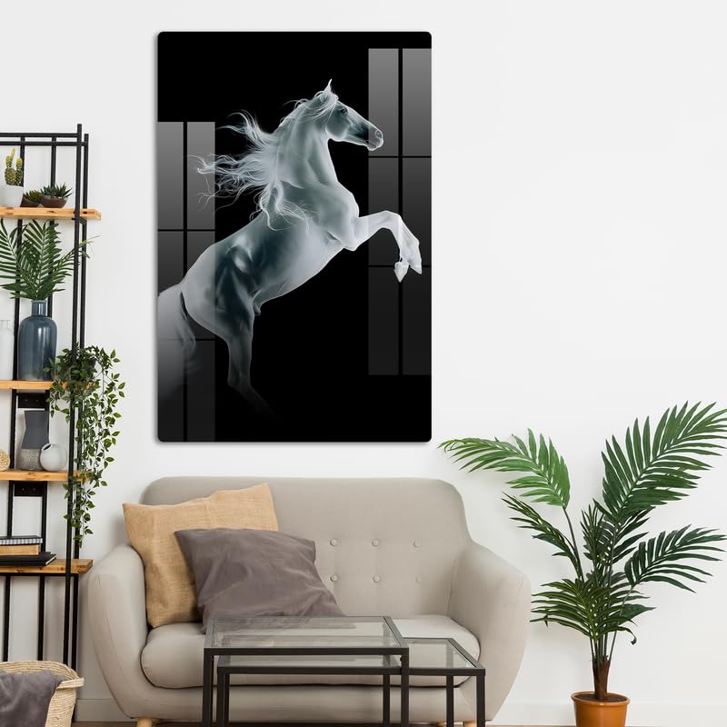 Image of FIVE KRAFT Single White Horse High-Resolution Premium Acrylic Wall Art (Size:18X12Inches 5Mm)