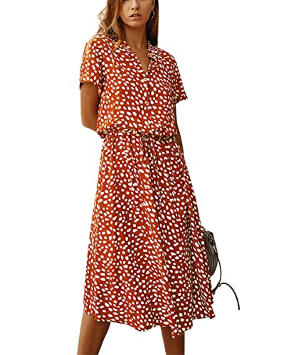 Image of chouyatou Women's Summer Boho Polka Dot Print Ruffle High Waist Swing Midi Dress (XX-Large, Orange)