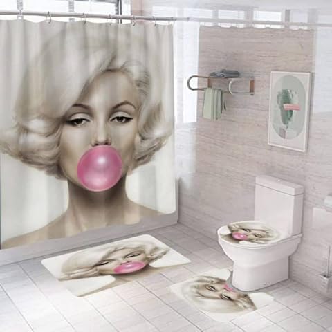 PTNQAZ 4PCS Marilyn Monroe Shower Curtain Set Cover