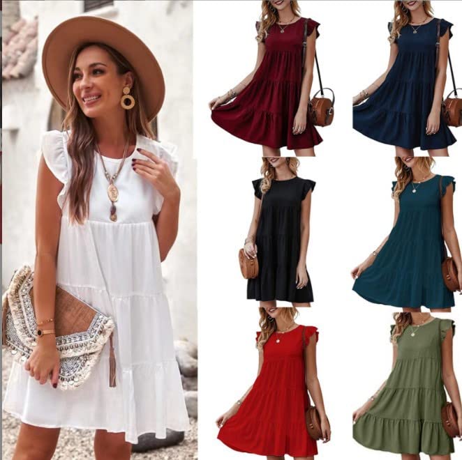 Eryue 2022 Euro and The United States Amazon Summer New Solid Color Round ne Short-Sleeved dr Casual Cake Skirt Pleated Skirt Navy Blue XL offers donot miss 2 Eryue 2022 Euro and The United States Amazon Summer New Solid Color Round ne Short-Sleeved dr Casual Cake Skirt Pleated Skirt Navy Blue XL offers donot miss