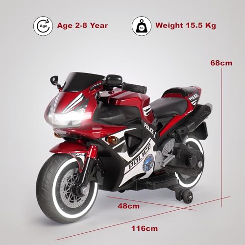 Image of Jammbo Battery Operated Bike for Kids with Foot Accelerator & Music | Rechargeable Ride on Bike with Training Wheels & LED Light | Baby Electric Bike for Kids to Drive 2 to 8 Years (Red) (Red)