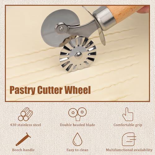 Image of Pastry Cutter Wheel, Crinkle Wheel with Beech Wood Handle | 304 stainless steel crinkle blade, beech wood handle, multi-use for pizza pasta pastry cookie ravioli, 5 variants