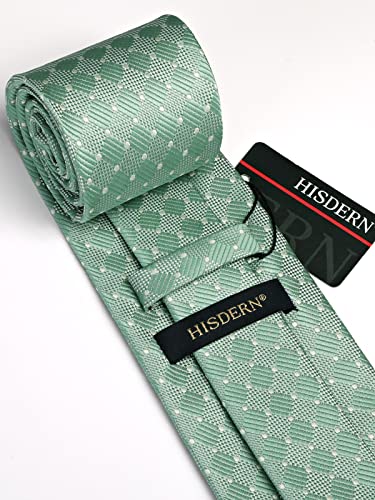 Image of HISDERN Ties for Men Plaid Checkered Tie with Pocket Square Woven Business Formal Necktie Handkerchief Set Wedding Party