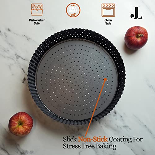 The Oh My What A Pie Pan - Golden Pie Tart Quiche and Flan Crusts Guaranteed With This Deep Dish Pie Plate Designed With Holes For Crisp Baking. A Fluted Non-Stick Metal Mold (9 inch x 2 inch depth). - Thumbnail 5