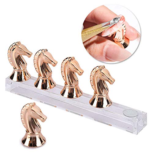 Aysekone 1 Set Rose Gold Horse's Head Shaped Nail Tips Holder Fingernail DIY Nail Art Display Stand Magnetic Acrylic Nail Art Practice Stands Nail Art Salon Pillar Manicure Tools