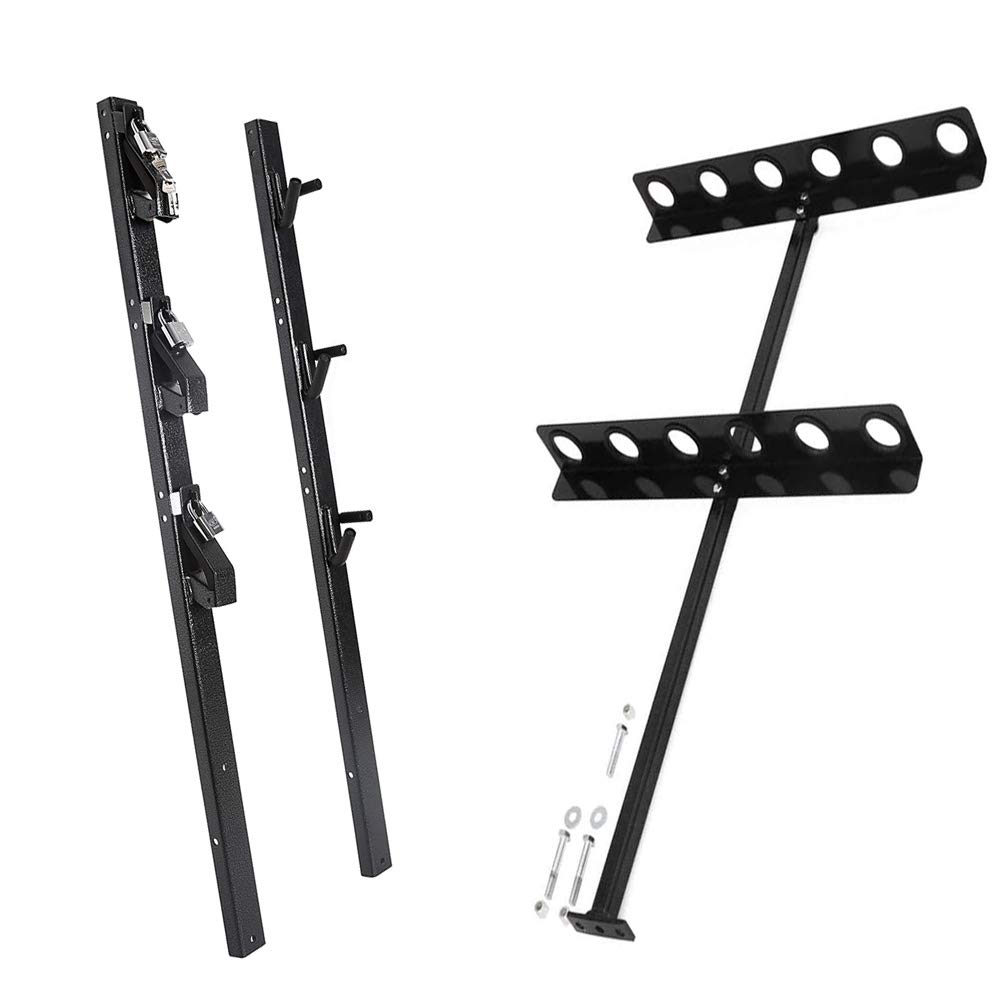 ELITEWILL 3 Place Lockable Weedeater Trimmer Rack and 6 Holes Hand Tool Rack for Open Landscape Trailer Truck