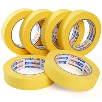 ADHES Masking Tape, Yellow Painters Tape for Decoration, Masking Tape for Labelling, Crafts, 25 mm x 50 m, Pack of 6 Rolls