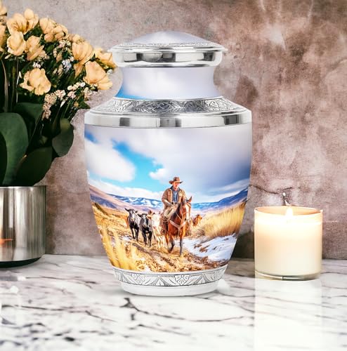 Image of Cowboys Urn Decorative Urns 1 Large & 1 Small | Funeral Cremation Urns, Ashes Urn Human Remains