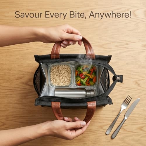 Image of Wooum Lunch Bag for Office with 1 Year Warranty, Insulated Tiffin Holder for Women & Men, Waterproof Thermal Lunch Holder with Bottle Holder Large Capacity Tiffin Box Carry Bag for Travel Daily Use