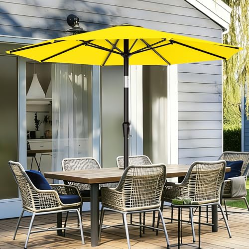 Image of AreShark 9 FT Patio Umbrella for Outdoor, Outdoor Table Umbrella with Push Button Tilt and Crank, Outdoor Patio Umbrellas with 8 Sturdy Ribs for Market, Garden, Pool (Yellow)