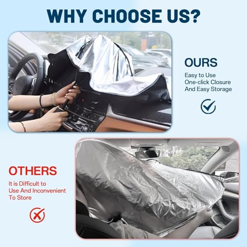 Image of Windshield Sun Shade for Tesla Model 3 2018-2026, Umbrella Car Shades with 360Rotating Shaft, Foldable Front Window Sunshade for UV & Heat Protection