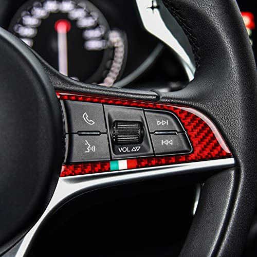 Image of 2PCS Car Steering Trim Sticker Cover Carbon Fiber Decal fits for Alfa Romeo Giulia 952 Stelvio 949 2016 2017 2018 2019 Interior Accessories (Red)