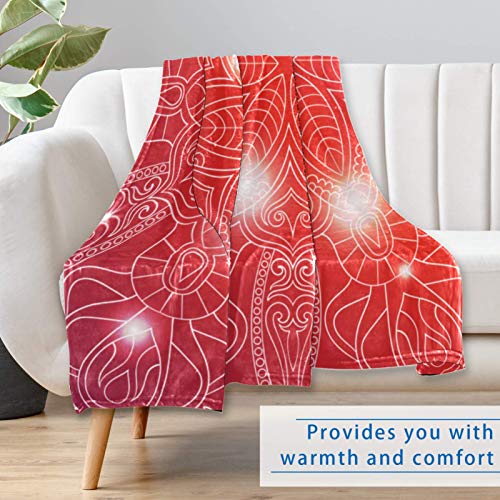 Couverture douce mandala rouge 150x100 cm pour se réchauffer sur le canapé
