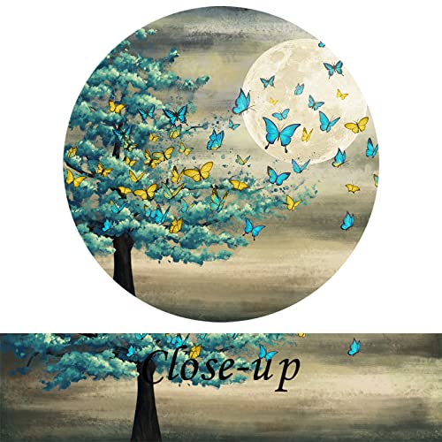 Vintage Wall Art Canvas Teal And Yellow Butterfly On Full Moon Landscape Background Tree Of Life Paintings Art Prints Creative Framed Artwork For Home Bedroom Dining Room Wall Decoration Ready To Hang 24X36Inch #TOP4