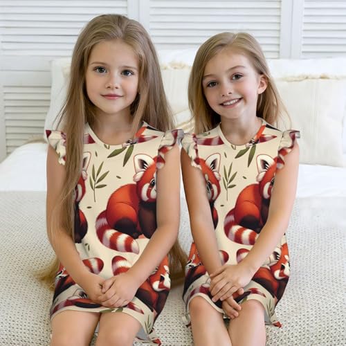 Augenstern Flutter Sleeve Nightgown Cute-Raccoon-Cat-Red-Panda Soft Sleepwear Nightdress4
