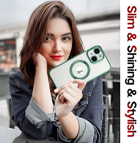 Image of MIDOS Silicone Back Cover Ring Logo Cut Compatible With Iphone 13 Lens Protection Chrome Back Case Cover For-Iphone 13 (Dark Green)