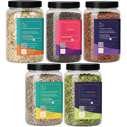 Image of LILA DRY FRUITS Fiber Rich Seeds Mix Flax Chia Muskmelon Pumpkin Sunflower 100 g each