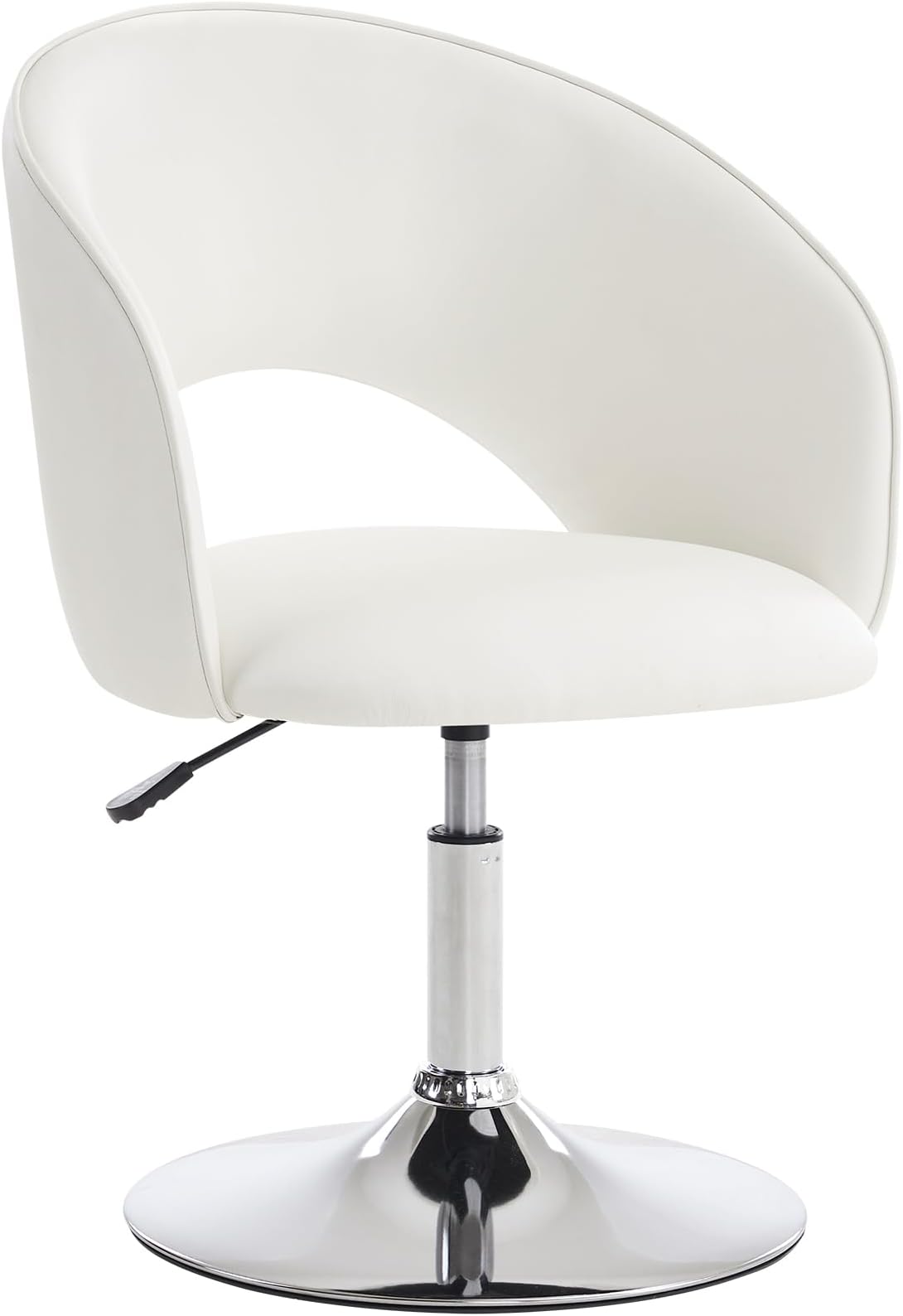 Furnimart Vanity Chair White Leather Vanity Stool, Height Adjustable Accent Chair with Back, Round Swivel Makeup Chair for Living Room Bedroom Vanity Makeup Room (PU White)
