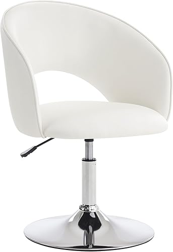 Miniatura 9 de Furnimart Silla de Tocador de Cuero Blanco, Taburete de Tocador con Altura Ajustable, Silla Giratoria con Respaldo, Silla Redonda de Maquillaje para