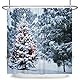 Bovlleetd 152x183cm Winter Schnee Duschvorhang Hängende Laterne Weihnachtsbaum Badezimmervorhang 3D Kiefernwald Duschvorhang Wasserdichter Badevorhang mit Haken für Badezimmerdekoration