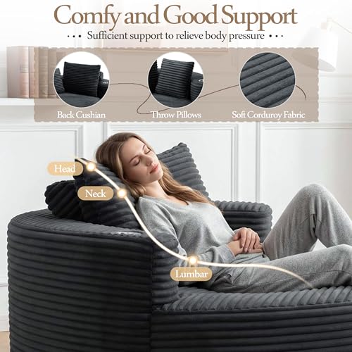 Image of Trustyue Boneless Couch,Comfy Fluffy Sofa Bed,Upholstered Sleeper Sofa with Cup Holder and Throw Pillows,Corduroy Plush Cloud Lounge Chair
