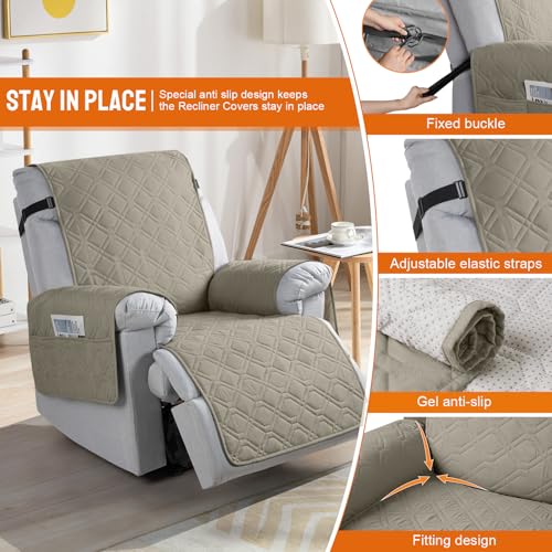 Image of VANSOFY 100% Waterproof Recliner Chair Covers, Recliner Cover Non-Slip Dog Chair Cover Furniture Protector Washable Slipcover with Pocket, Elastic Straps for Pets, Dogs(Khaki, 28 inch)