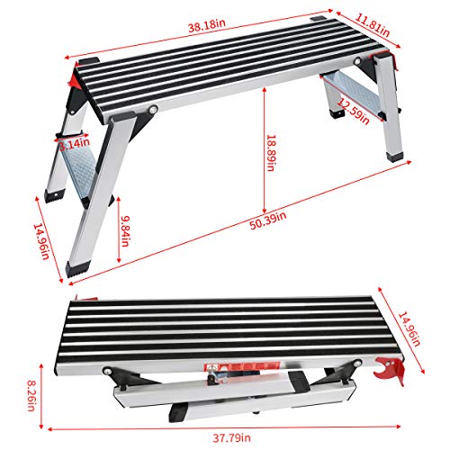 Gimify Work Platform Aluminum Folding Step Ladder Drywall Stool Portable Bench Non-Slip, 330lbs Capacity