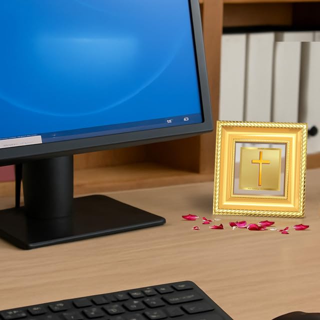 Image of DIVINITI Holy Cross 24K Gold Plated Foil Tabletop Photo Frame for Home Decor, Prayer Room, Luxury Gifting | DG Frame 015 S1A (10x10 CM)