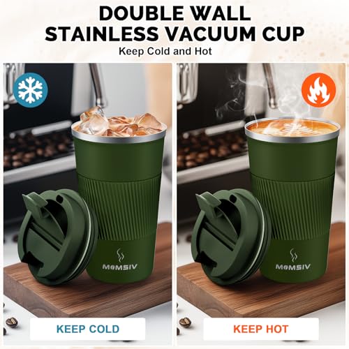Image of 17oz Travel Mug, MOMSIV Insulated Coffee Cup with Leakproof Lid, Vacuum Stainless Steel Double Walled Reusable Tumbler for Hot and Cold Water Coffee and Tea In Travel and Car