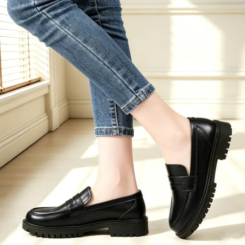 Image of Penny Loafers for Women Dressy Classic Leather Comfortable Non Slip Flats
