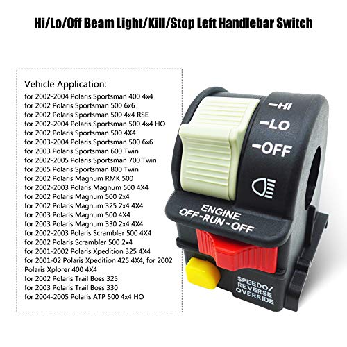 Handlebar Light Switch Fits For Polaris Sportsman 2001 2002 2003 2004 2005 Replaces 4010591 4010560 4010422 4011835 Hi Lo Off For Atv Motorcycle Snowmobile Or Watercraft Beam Light Kill Stop Switch #TOP1