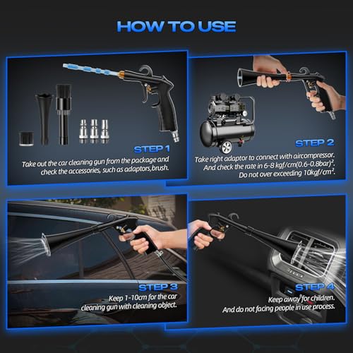 Image of Car Cleaning Gun Detailing Interior Dryer Air Blow Gun, High Pressure Blower Gun, Car Detailing Kit Interior Cleaner, Car Detailing Tools for Car Quickly Blasts Dirt and Dust Works with Air