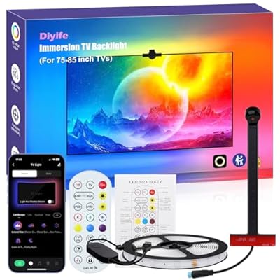 Diyife 16.4ft TV LED Backlight with AR Sensors Sync to 75-85 Inch TVs, Smart TV Backlight Strip, Remote Controls, APP Control, Real-Time Synchronization, Multiple Scene Modes