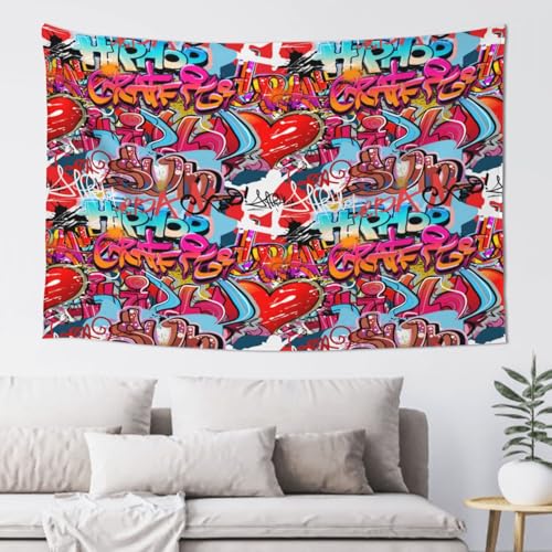 RTAFGU Graffiti Tapestry, Colorful Spray Paint Lettering, Urban Wall Mural Graffiti Art Print Tapestries Home Aesthetic Wall Hanging for Bedroom Living Room, Dorm Party Decoration 60" L x 40" W