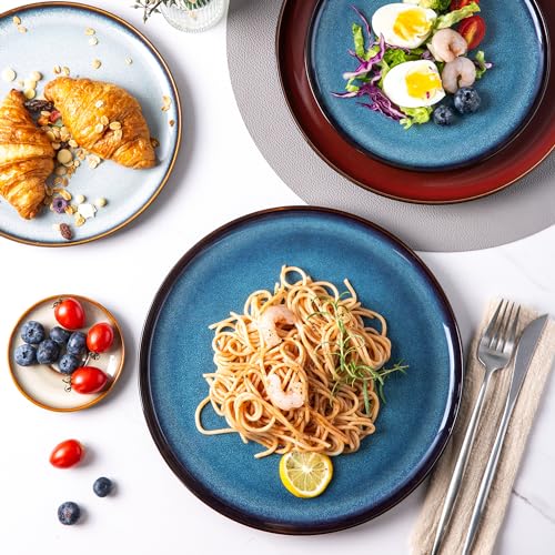 Image of LeRatio Ceramic Dinnerware Sets for 6,Porcelain Plates and Bowls Sets,Handmade Reactive Glaze Dishes Set,Chip Resistant and Scratch Resistant | Oven&Dishwasher & Microwave Safe)-Colorflu(18PCS)