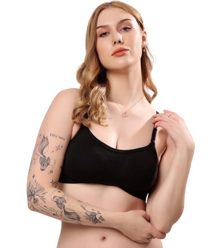 Image of London Hills Women's Cotton Sports Bra for Women Solid Bra Wireless & Non Padded Full Coverage Soft Hold Straps Super Combed Cotton Elastane Stretch Full Coverage Slip-On Active Bra