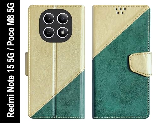 Image of SBMS Flip Cover for Redmi Note 15 5G Poco M8 5G Back Cover Case with Magnatic Closure | Genuine Leather Finish | Inbuilt Stand | Card & Money Pocket | Wallet Style Flip Back Case Cover (MultiGreen)