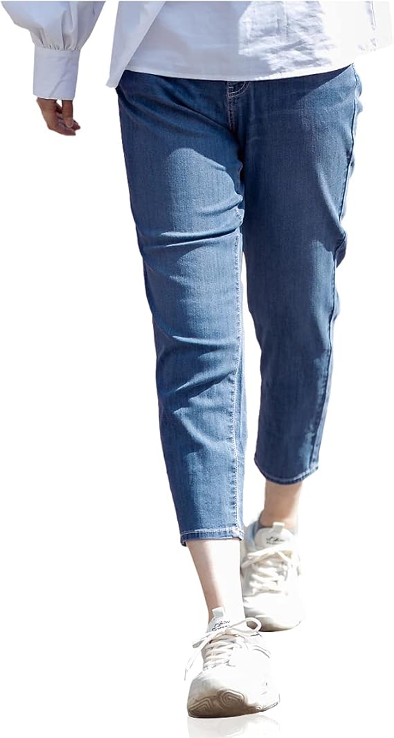 Amazon 涼しい デニム レディース 接触冷感 夏 涼しいパンツ レディース 涼しいデニム ボーイフレンドデニム ジーンズ ハイウエスト 股下62 ジーンズ 通販