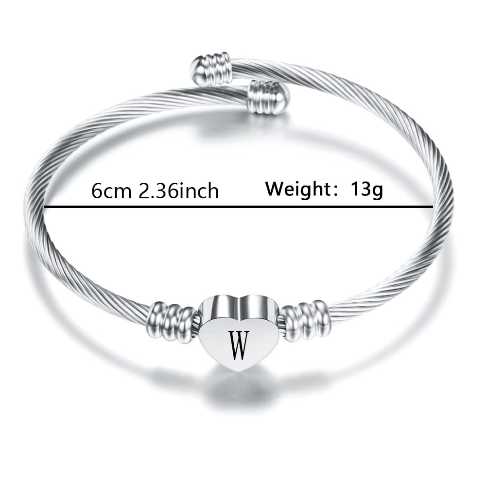 Argento Amore Cuore 26 Lettera Iniziale Alfabeto A-Z Polsino Bracciale Gioielli Regolabili Regalo Per Figlia Figlio Sorelle Amici Mamma Collega Amante Compleanno Natale