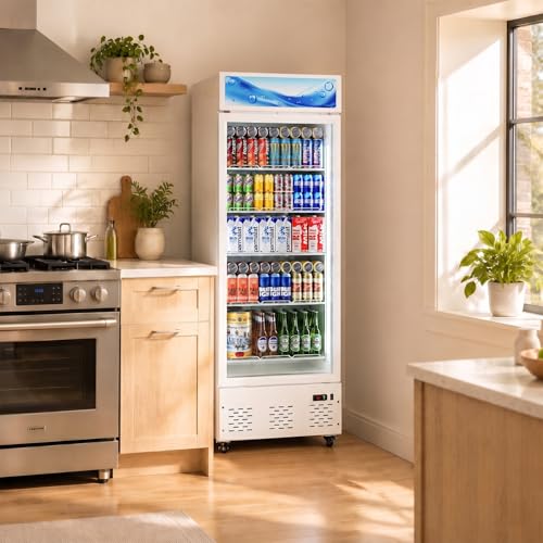 Image of 26.8'' W Commercial Beverage Refrigerator, 15 Cu.ft Upright Display Merchandiser Cooler Fridge with LED Light, Adjustable Shelves & Lockable Door for Restaurant Grocery Stores Home, White